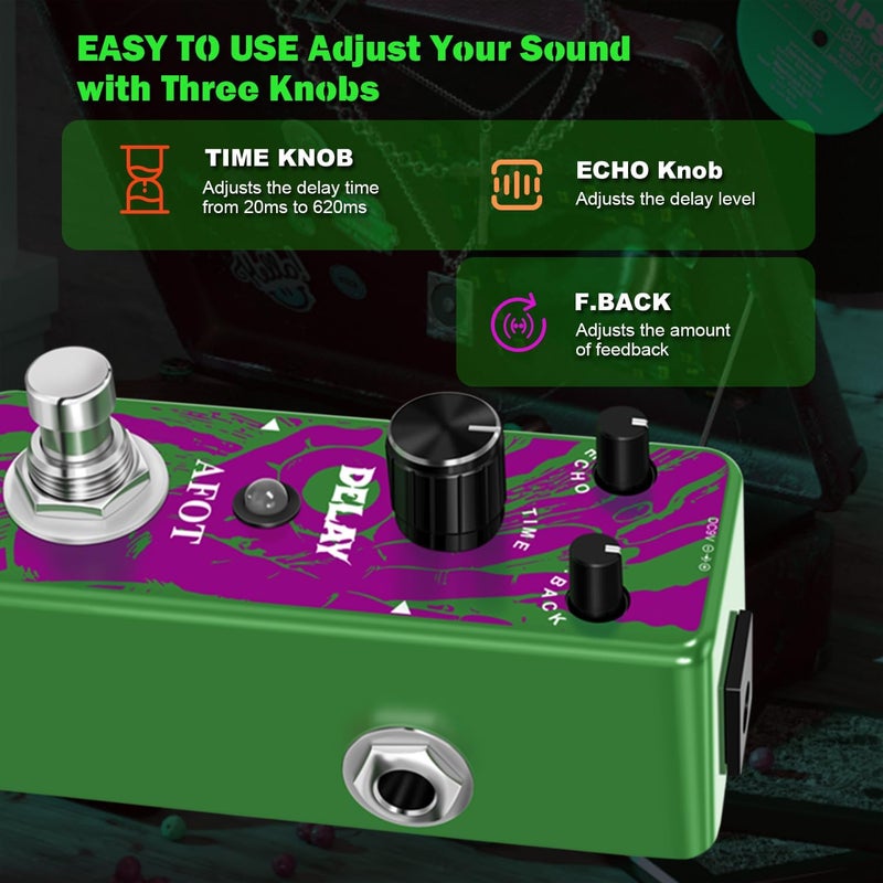 AFOT Analog Delay Guitar Pedal, Green Delay, Mini Size, True Bypass - Image 2
